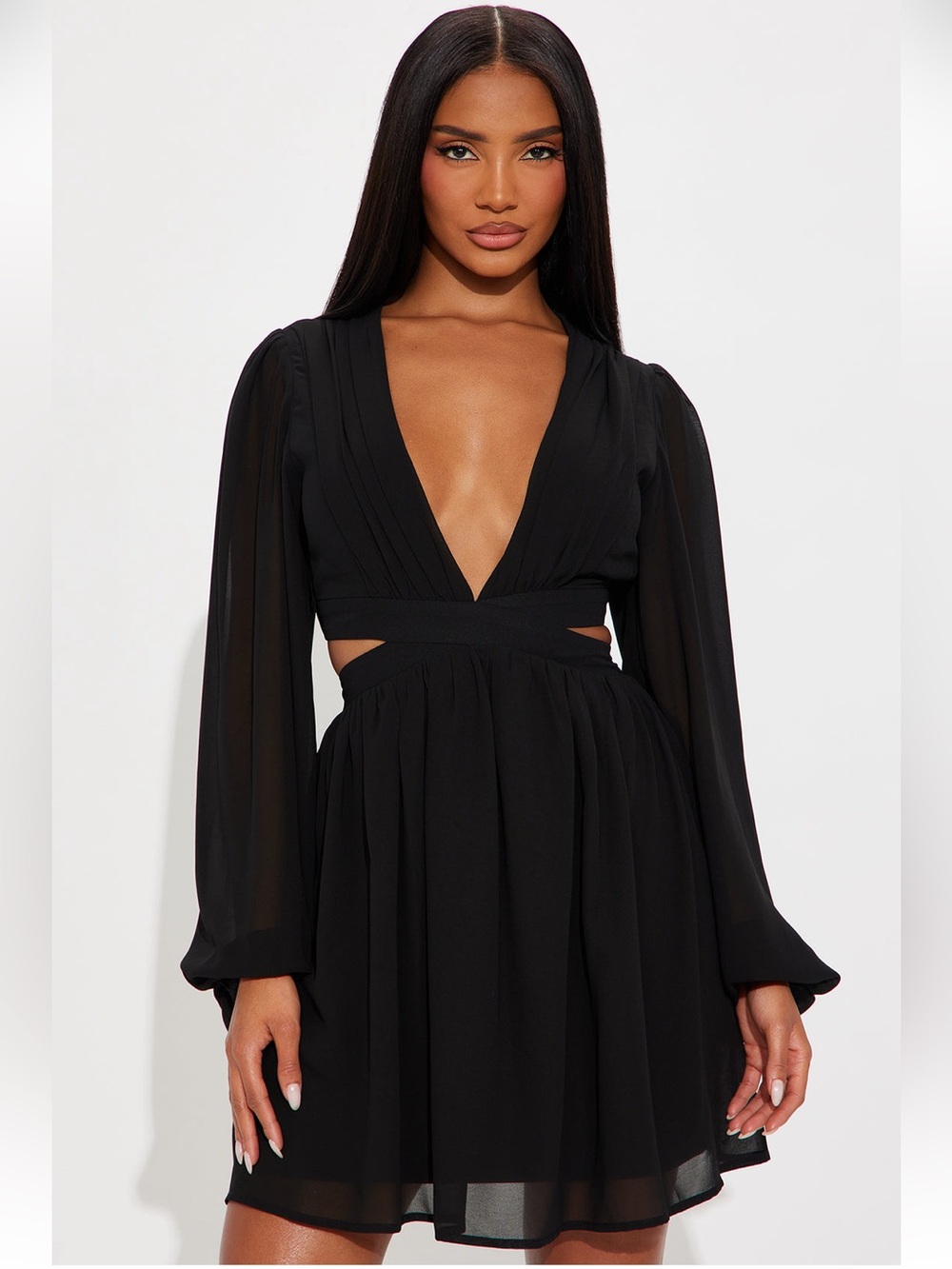 Chiffon Mini Dress - Black